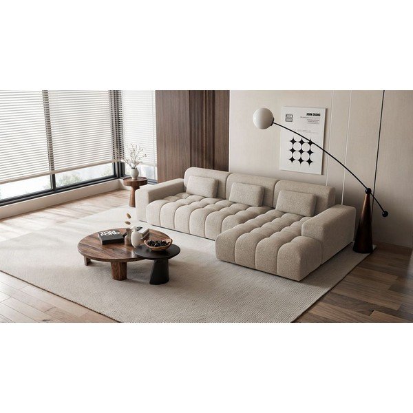 Bež kutna garnitura od šenila (s desnim kutom/s ležaljkom) Chevi – Ghado-image-1