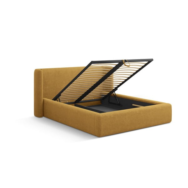 Senf žuti tapecirani bračni krevet s prostorom za odlaganje s podnicom 180x200 cm Jason – Windsor & Co Sofas-image-2