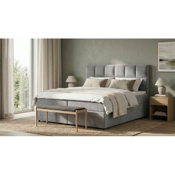 Svijetlo sivi boxspring krevet s prostorom za odlaganje 200x200 cm Flip – Ropez-image-1