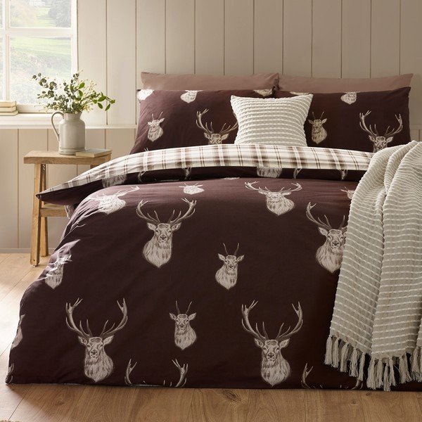 Tamno smeđa posteljina za krevet za jednu osobu 135x200 cm Stag – Catherine Lansfield-image-1