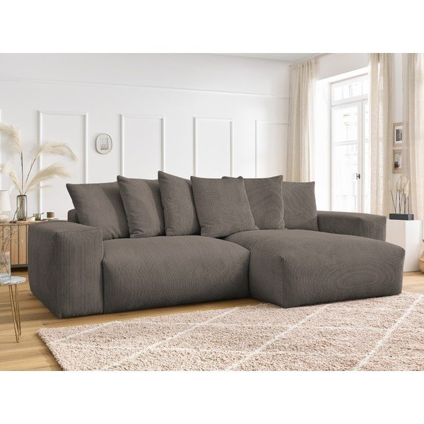 Smeđe-siva sklopiva/s prostorom za odlaganje kutna garnitura od samta Voltaire – Bobochic Paris-image-1