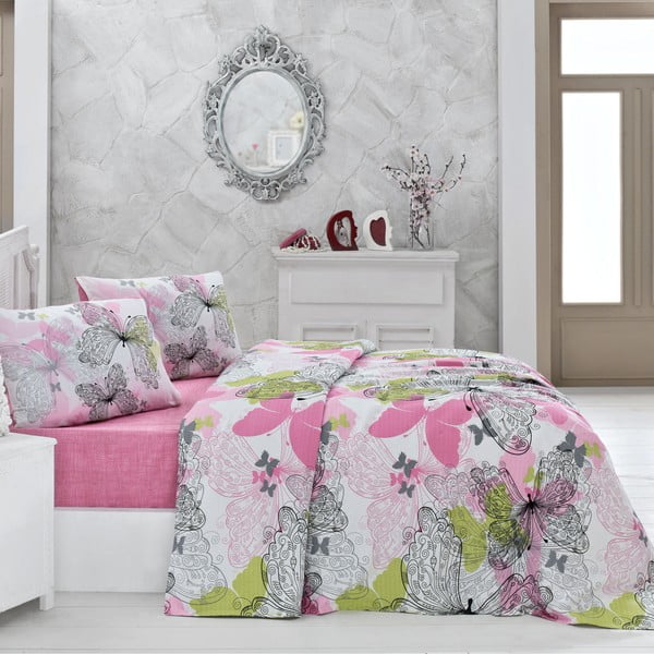 Ružičasti pamučni pokrivač za bračni krevet Belinda, 200 x 230 cm