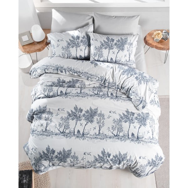 Bijelo-plava pamučna posteljina za krevet za jednu osobu 140x200 cm Fantasy – Mijolnir