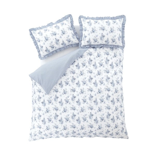 Bijela/plava posteljina za bračni krevet 200x200 cm Lucie Floral Frill – Catherine Lansfield