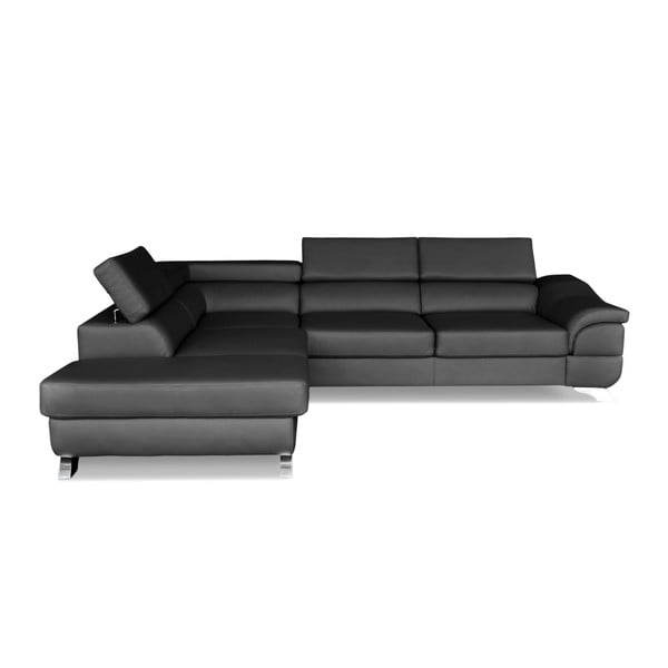 Tamno sivi kožni kutni kauč na razvlačenje Windsor &amp; Co. Sofe Omnikron, lijevi kut
