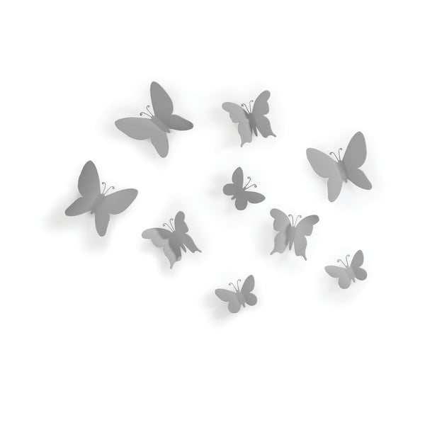 Set od 9 sivih zidnih 3D dekoracija Umbra Butterflies
