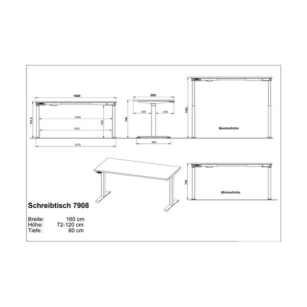 Električno podesivi radni stol podesive visine s pločom stola u dekoru hrasta 80x160 cm Jet – Germania-image-3