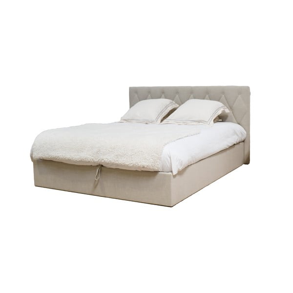 Bež tapecirani bračni krevet s prostorom za pohranu s podnicom 160x200 cm Colette – Bobochic Paris