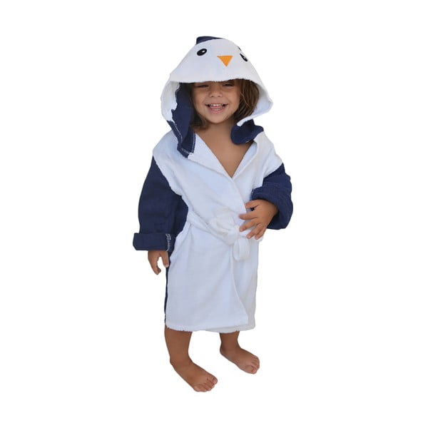 Bijelo-plavi pamučni dječji kućni ogrtač veličine M Penguin - Rocket Baby