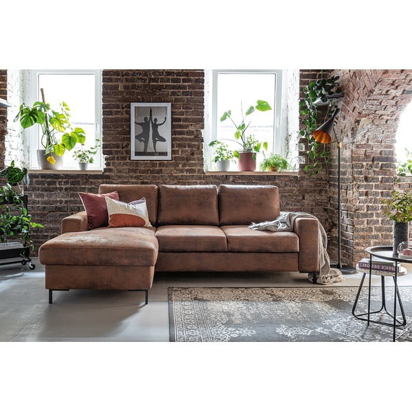 Smeđa kutna garnitura na razvlačenje od imitacije kože Miuform Lofty Lilly Vintage, lijevi kut-image-4