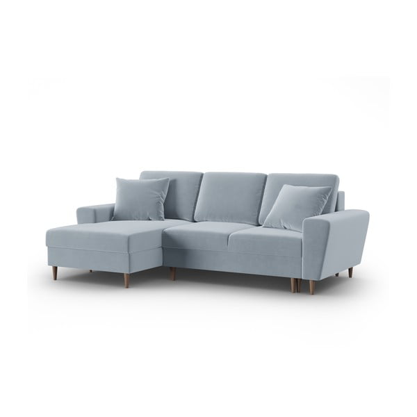 Svijetlo plava baršunasti sklopiva/s prostorom za odlaganje kutna garnitura (s lijevim kutom/s ležaljkom) Kyoto – Cosmopolitan Design-image-4