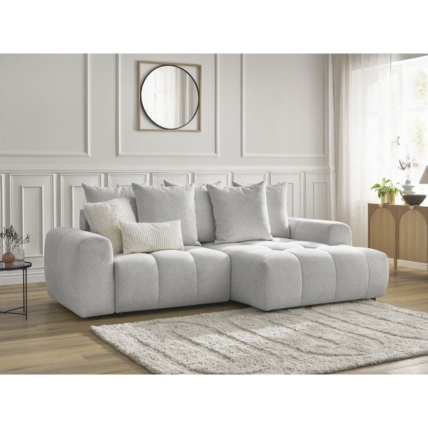 Svijetlo siva sklopiva/s prostorom za odlaganje kutna garnitura od šenila (s desnim kutom/s ležaljkom) Roxelane – Bobochic Paris-image-4