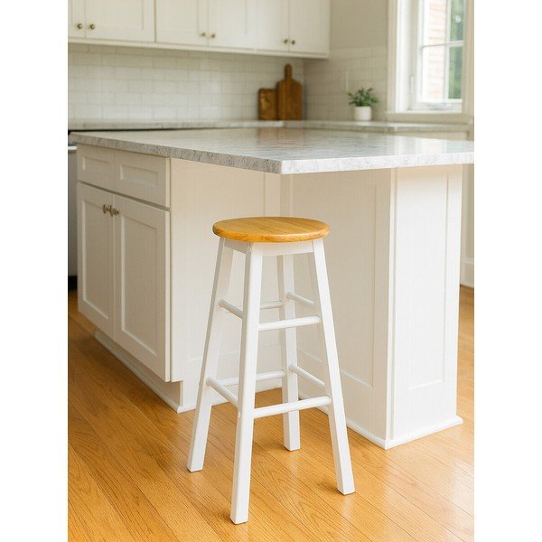 Bijela/u prirodnoj boji barska stolica od masivnog kaučuka (visine sjedala 74 cm) Chester – Premier Housewares-image-1
