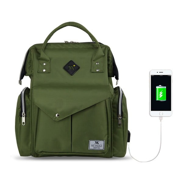 Zeleni ruksak za majke s USB priključkom My Valice HAPPY MOM Baby Care Backpack-image-1