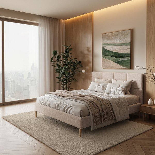 Krem tapecirani bračni krevet s podnicom 140x200 cm Alano – MESONICA-image-1