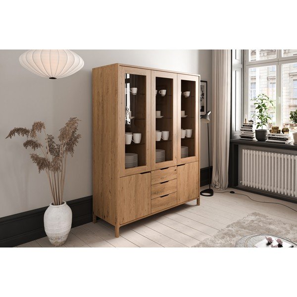 Vitrina od punog hrasta u prirodnoj boji 140x188 cm Twig – The Beds-image-3