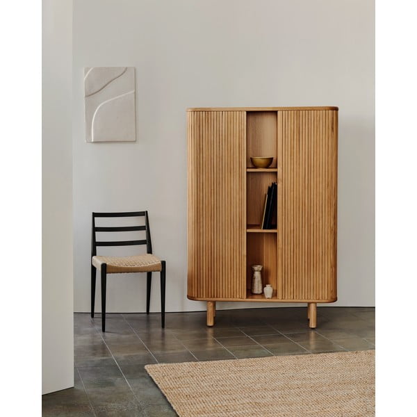 Ormarić u dekoru jasena s kliznim vratima u prirodnoj boji 110x160x40 cm Mailen – Kave Home-image-1