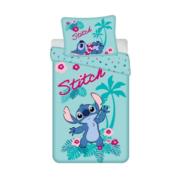 Plava pamučna dječja posteljina za krevet za jednu osobu 140x200 cm Lilo a Stitch "Hawaii"  – Jerry Fabrics