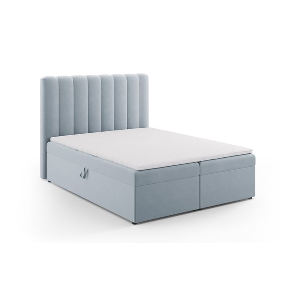 Svijetlo plavi boxspring krevet s prostorom za pohranu 160x200 cm Gina – Milo Casa
