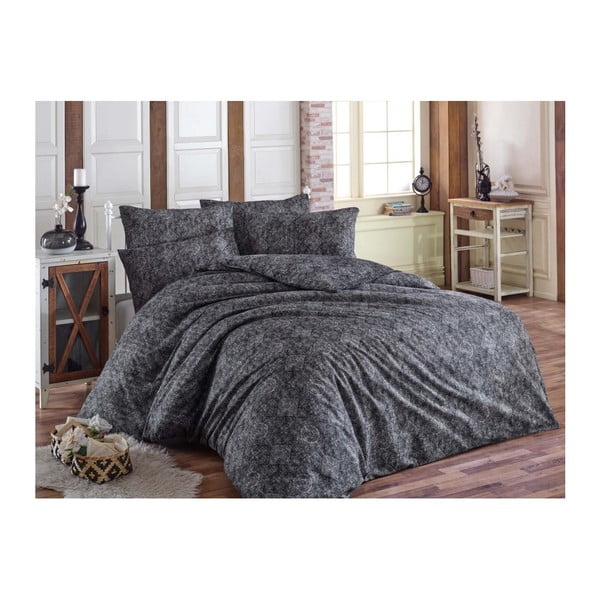 Tamno siva posteljina s plahtama za bračni krevet Permento Takiro, 200 x 220 cm