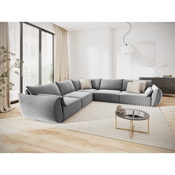 Svijetlo siva baršunasti kutna garnitura Vanda – Mazzini Sofas-image-1