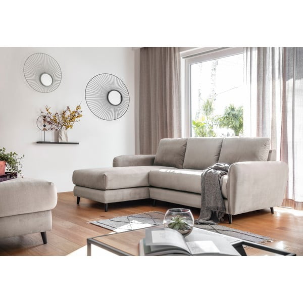 Bež baršunasta kutna garnitura s podnožnikom Miuform Cozy Claire, lijevi kut-image-1