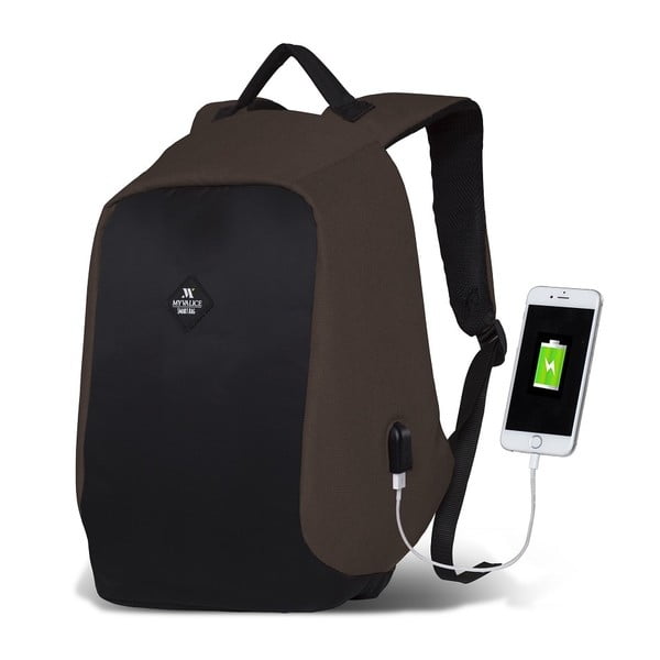 Tamno smeđe-crni ruksak s USB priključkom My Valice SECRET Smart Bag