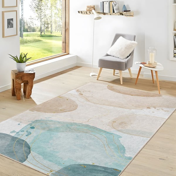 Krem/tirkizni perivi tepih 160x230 cm Puddle – Mila Home-image-3