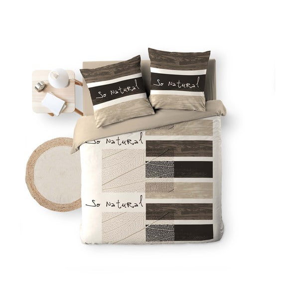 Smeđa pamučna posteljina za bračni krevet 200x200 cm So Natural – douceur d'intérieur