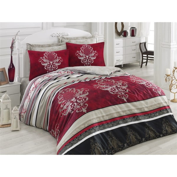 Posteljina s plahtom za bračni krevet Azra Crveni bordo, 200 x 220 cm