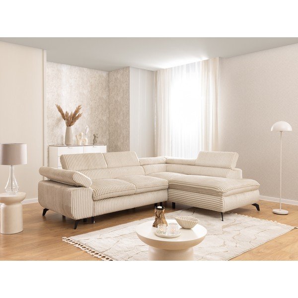 Bež kutna garnitura od samta (s desnim kutom/u obliku slova L) Marbeya  – Ropez-image-1