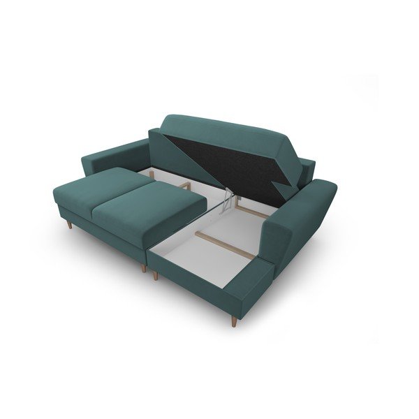 Petrolej zelena baršunasti sklopiva/s prostorom za odlaganje kutna garnitura (s desnim kutom/s ležaljkom) Kyoto – Cosmopolitan Design-image-3