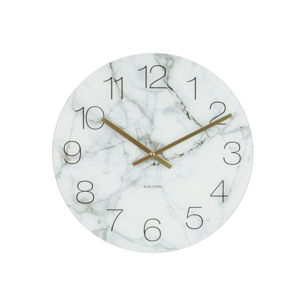 Bijeli sat Sadašnje vrijeme stakleni mramor, ⌀ 17 cm