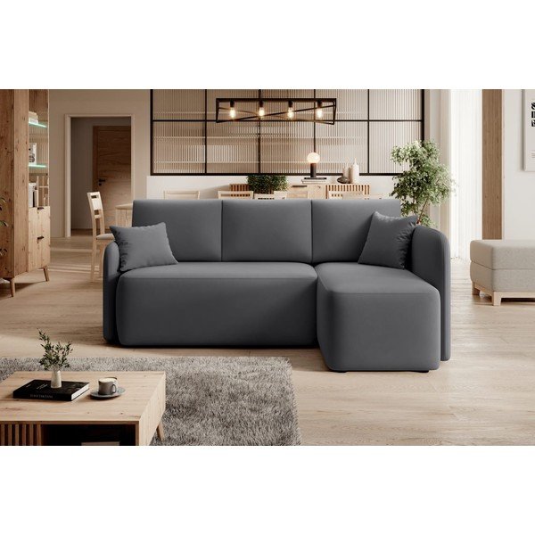 Smeđe-siva baršunasti sklopiva/s prostorom za odlaganje kutna garnitura (s desnim kutom/s ležaljkom) Hadson – ELTAP-image-1