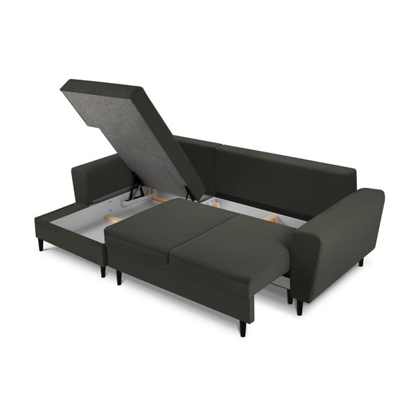 Crna sklopiva/s prostorom za odlaganje kutna garnitura od samta (s lijevim kutom/s ležaljkom) Kyoto – Cosmopolitan Design-image-3