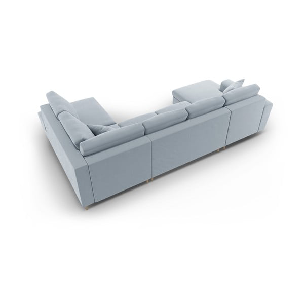 Svijetlo plava baršunasti sklopiva/s prostorom za odlaganje kutna garnitura (s desnim kutom/u obliku slova "U") Kyoto – Cosmopolitan Design-image-4