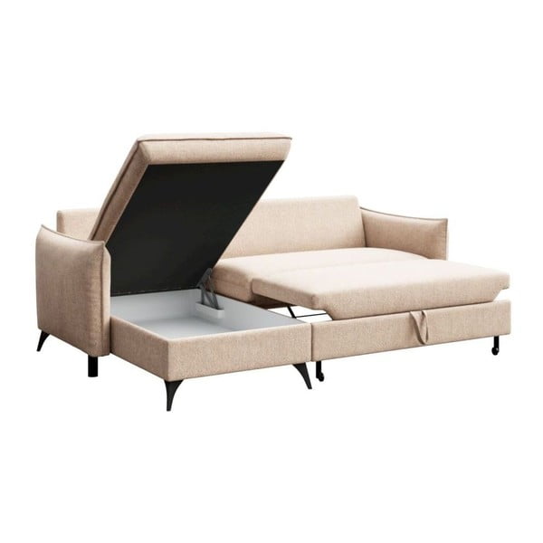 Bež sklopiva/s prostorom za odlaganje kutna garnitura od bouclé tkanine (s lijevim kutom/s ležaljkom) Brim – Rodier-image-3