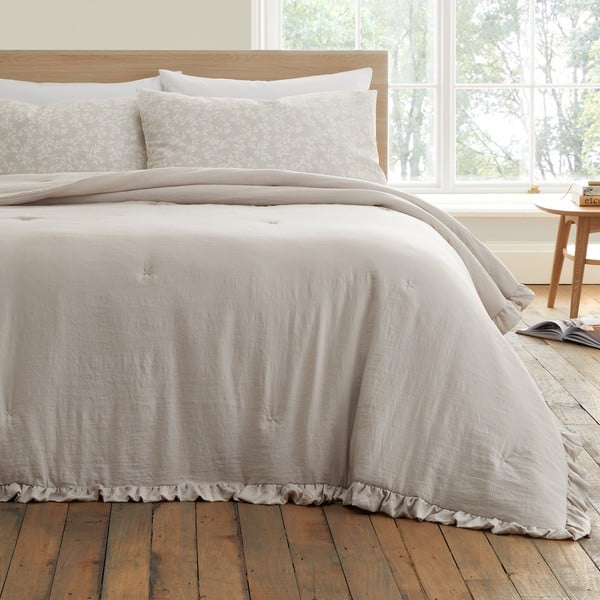 Bež prekrivač za bračni krevet 220x230 cm Soft Washed Frill – Bianca