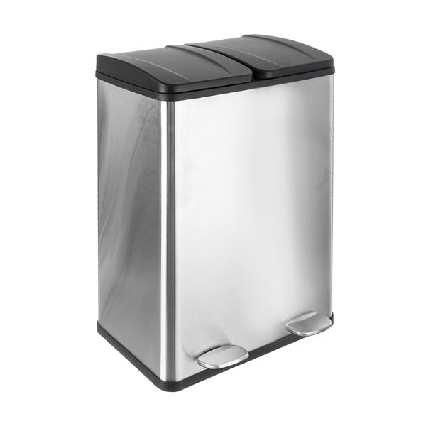 Kanta za smeće od nehrđajućeg čelika 2x30 l za odvojeni otpad/s pedalom u sjajno srebrnoj boji Duo – Orion-image-1