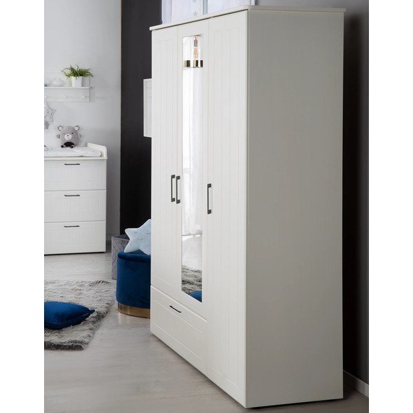 Bijela dječja garderoba s ogledalom 139x190 cm Sylt – Roba-image-3