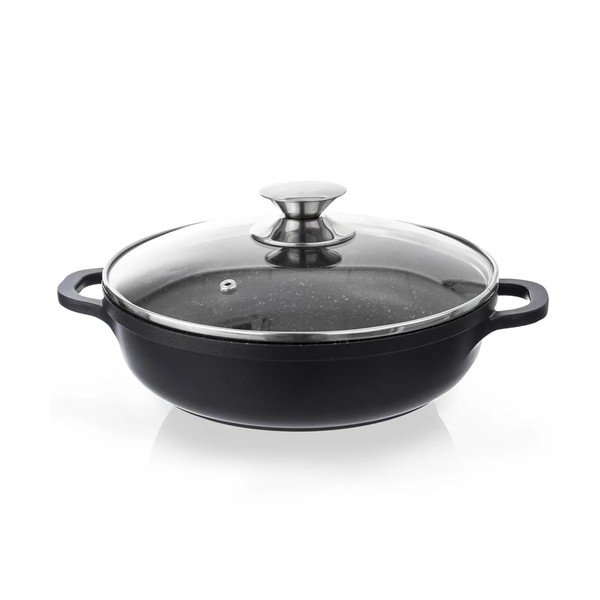 Lonac s neprijanjajućom površinom Pfluon Granit sa staklenim poklopcem Orion Grande, ⌀ 28 cm
