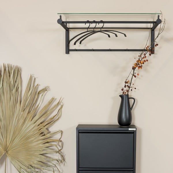 Crna metalna zidna vješalica s policom Suza – Spinder Design-image-1