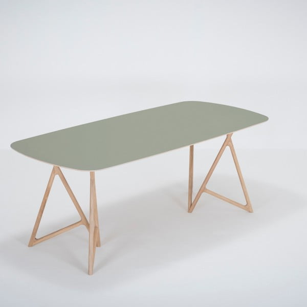 Blagovaonski stol od punog hrasta sa zelenom pločom Gazzda Koza, 200 x 90 cm