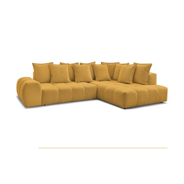 Senf žuta sklopiva/s prostorom za odlaganje kutna garnitura od šenila (s desnim kutom/u obliku slova L) Everest – Bobochic Paris-image-3