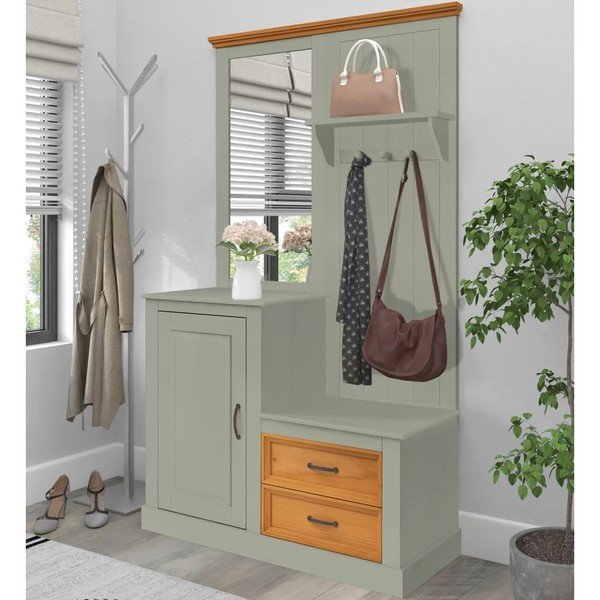 Zeleni/u svijetloj prirodnoj boji set za hodnik od masivnog bora 110x185x40 cm Selma – Støraa-image-1