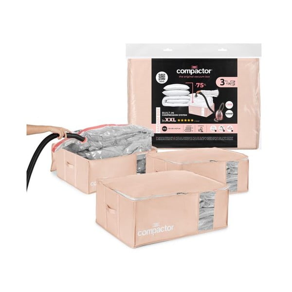 Vakuumske plastične kutije za pohranu odjeće u setu 3 kom 65x45x27 cm Pink Edition – Compactor