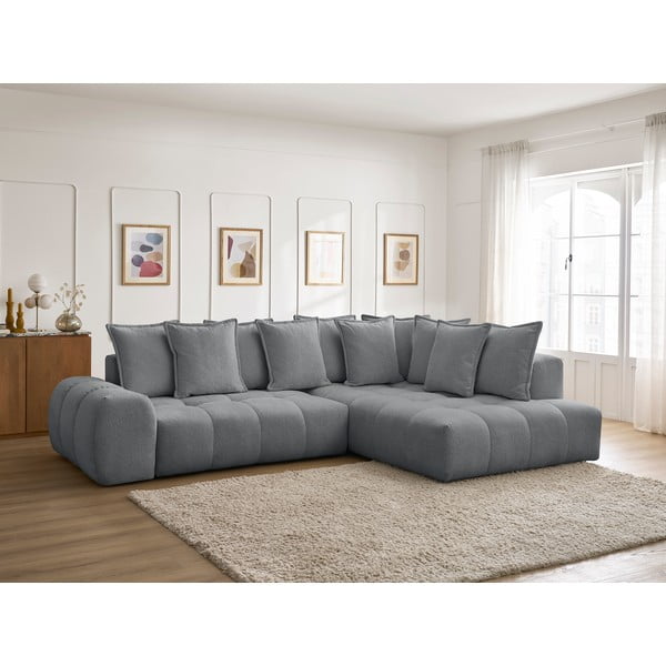 Tamno siva sklopiva/s prostorom za odlaganje kutna garnitura od šenila (s desnim kutom/u obliku slova L) Everest – Bobochic Paris-image-1