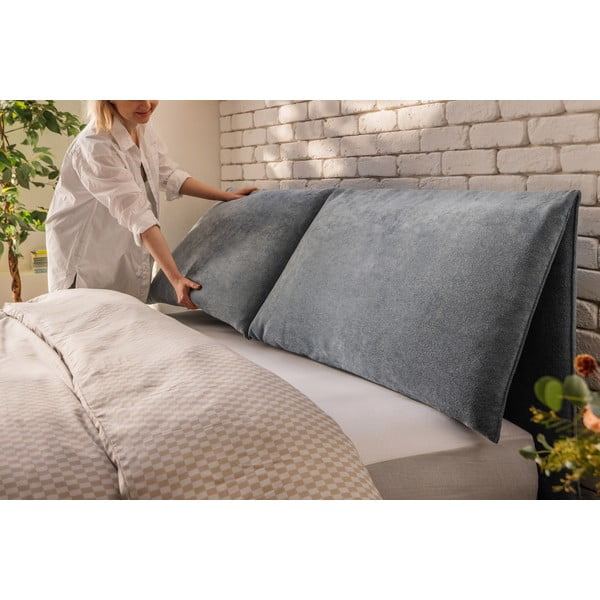 Plavi tapecirani bračni krevet s podnicom i prostorom za odlaganje 180x200 cm Myra Pillow – Bonami Selection-image-3