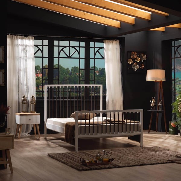 Bijeli metalni bračni krevet s podnicom 180x200 cm Breeze – Kalune Design-image-4