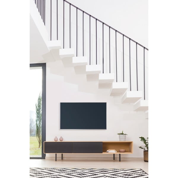 TV stol od hrastovine u crnoj prirodnoj boji 200x48 cm Fina - Gazzda-image-1